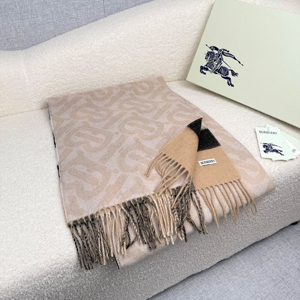 Bv*b*rry Reversible Check And Monogram Cashmere Scarf