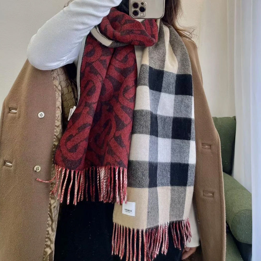 Bv*b*rry Reversible Check And Monogram Cashmere Scarf