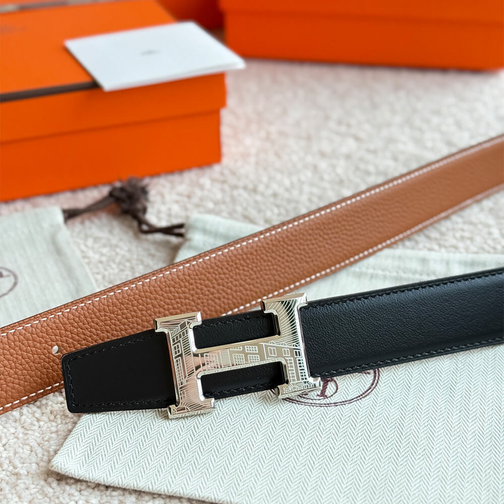 H**me5 5382 FAUBOURG BELT BUCKLE & REVERSIBLE LEATHER STRAP 32 MM