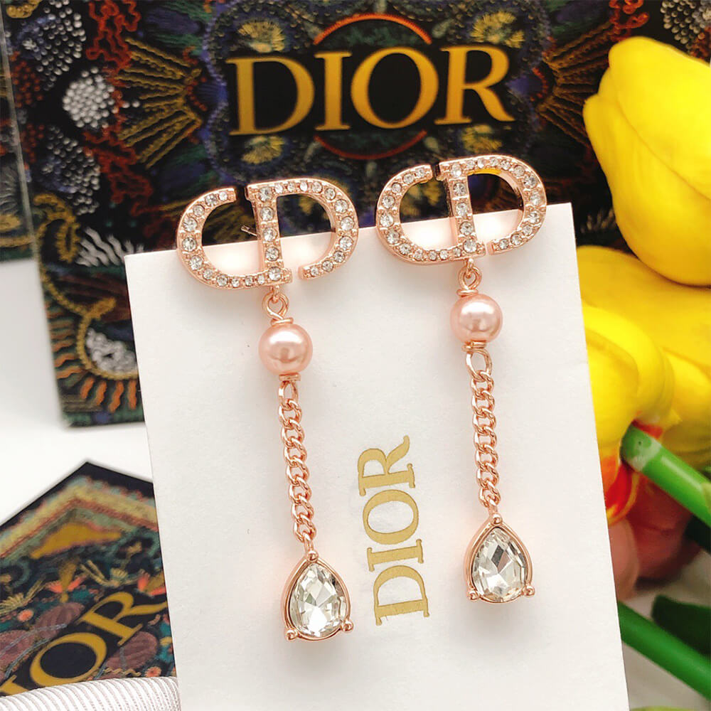 D10r Pearl Crystal CD Drop Earrings