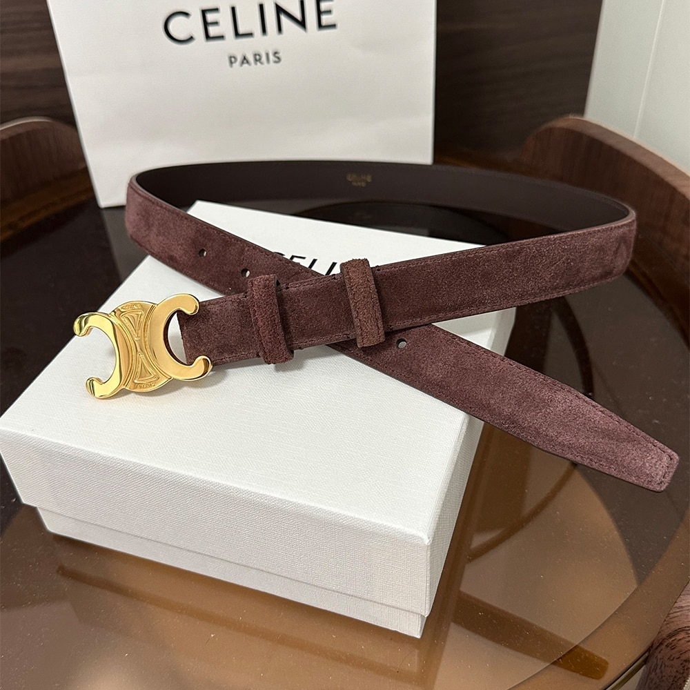 Ce1i*e Triomphe Grained Matte Calfskin Belt 25 MM