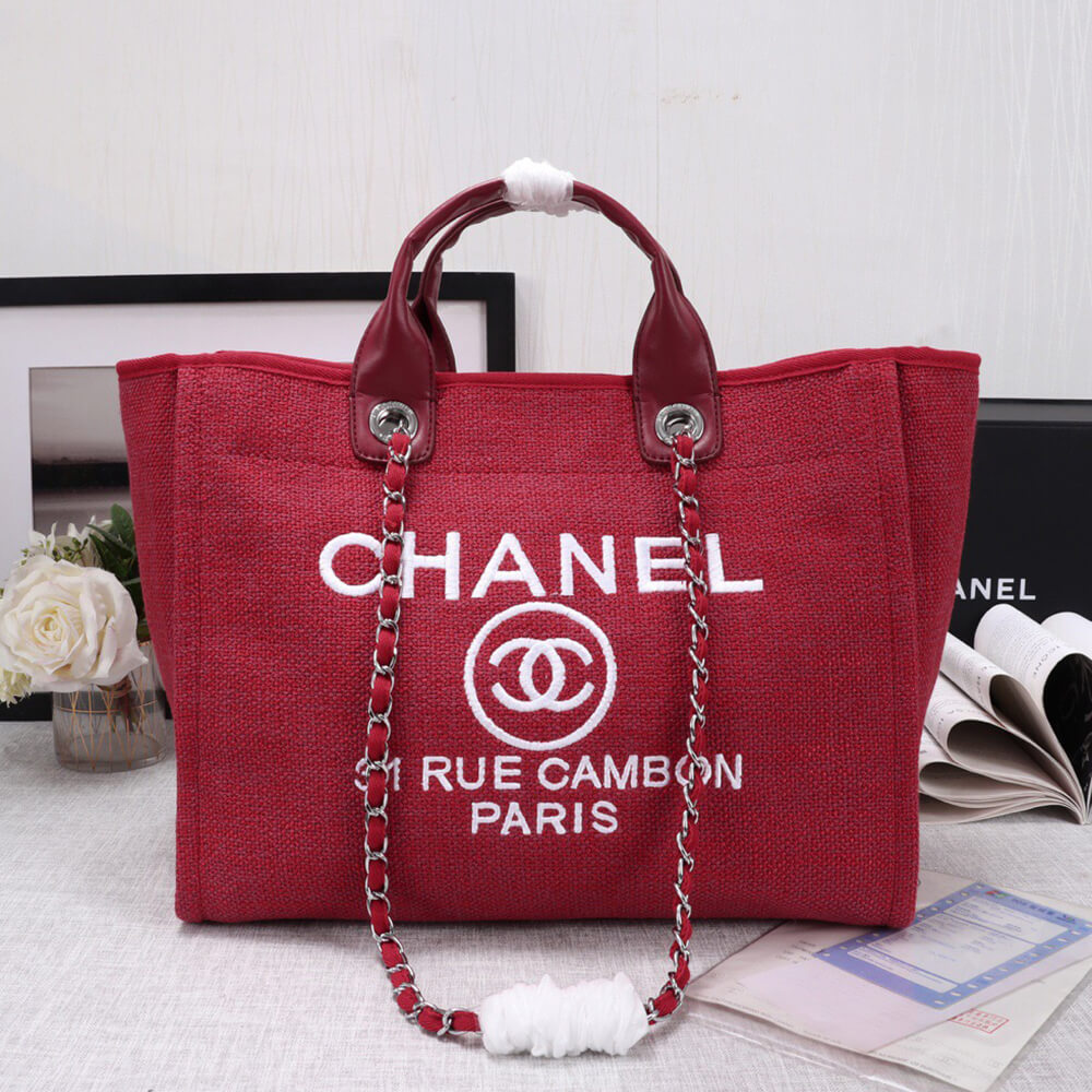 Ch**el Woven Straw Raffia Striped Medium Deauville Tote