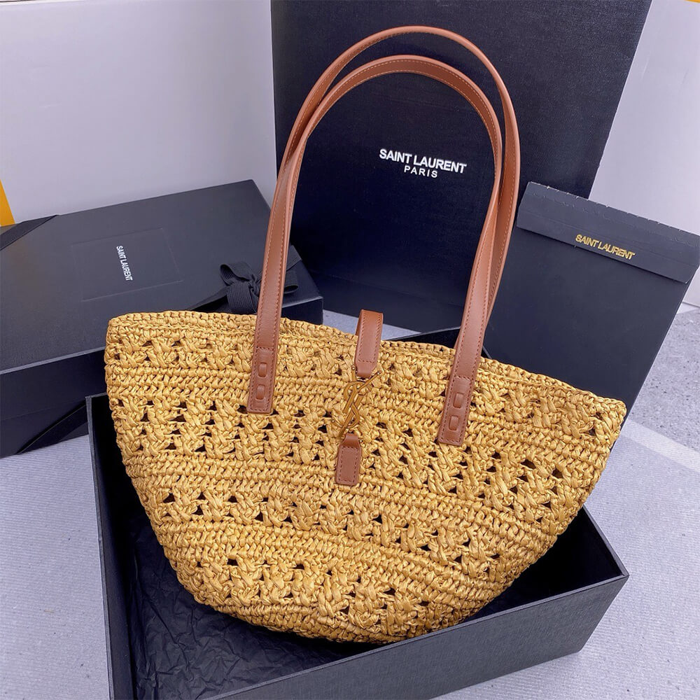 Y51 Medium Panier Raffia Bag In Brown
