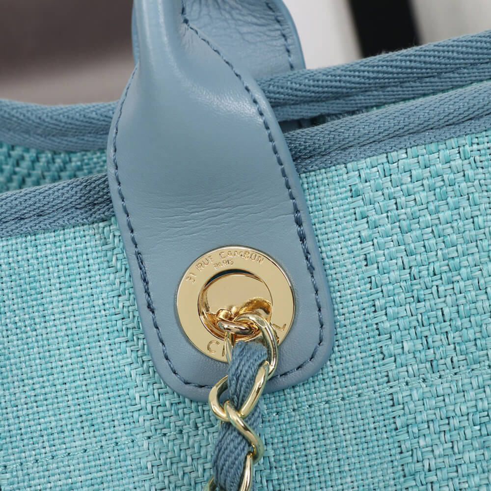Ch**el Woven Straw Raffia Striped Medium Deauville Tote