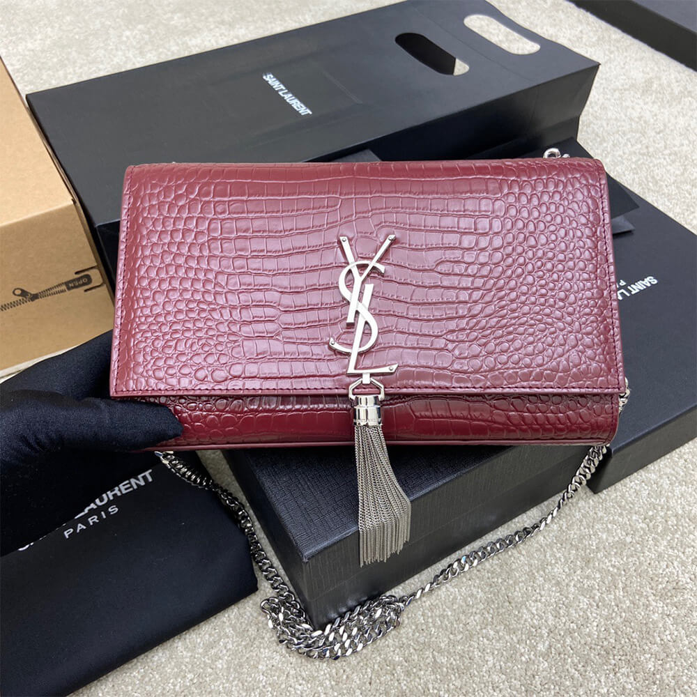 Y51 kate medium tassel in crocodile-embossed leather