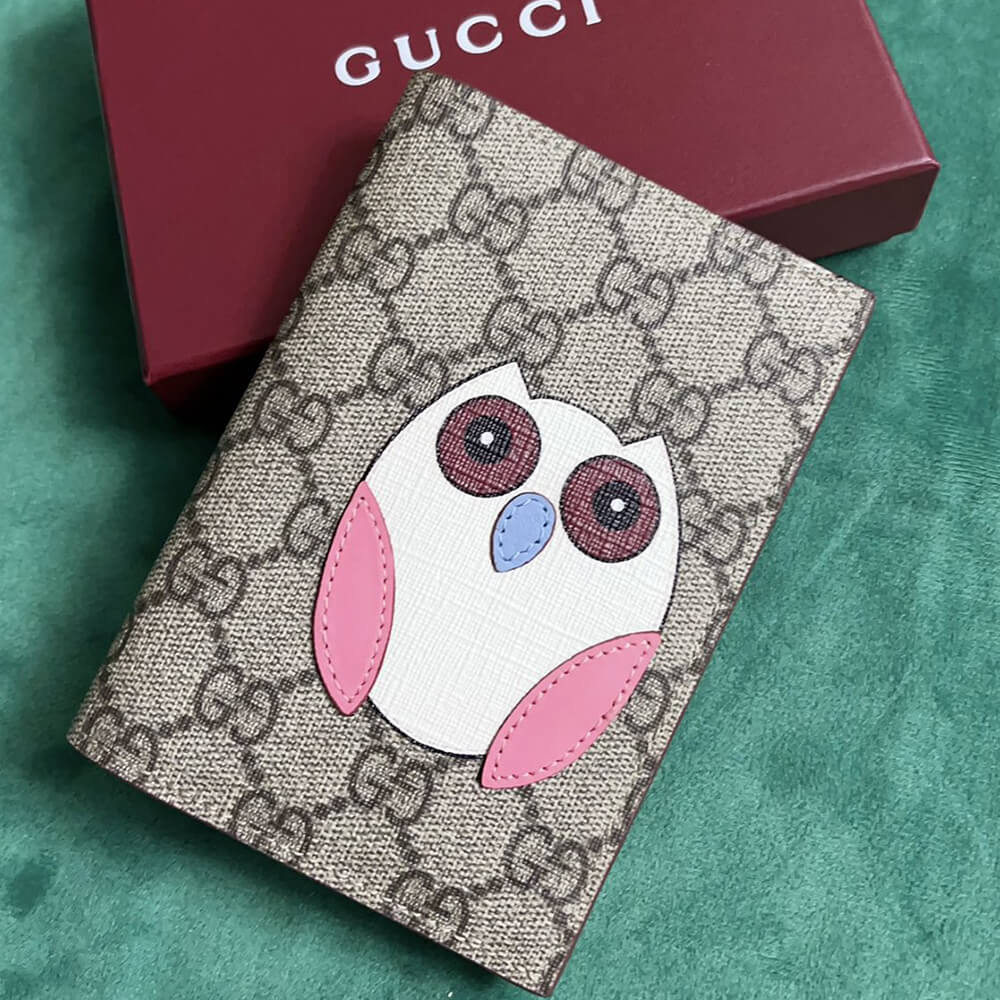 Bi-color GG card case with owl detail