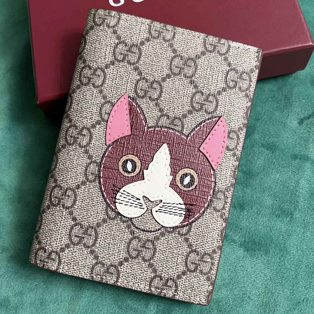 Bi-color GG card case with cat detail