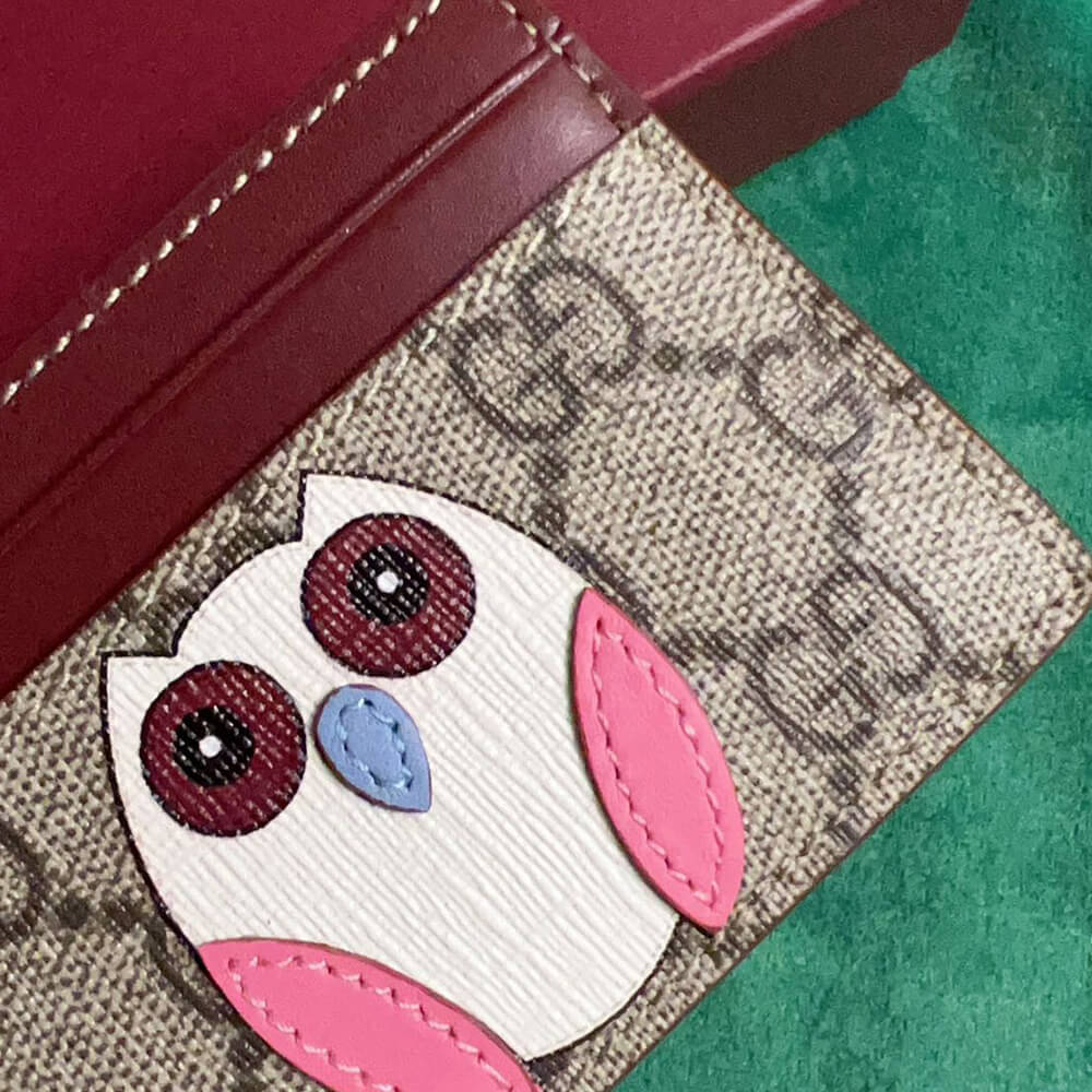 Bi-color GG card case with owl detail