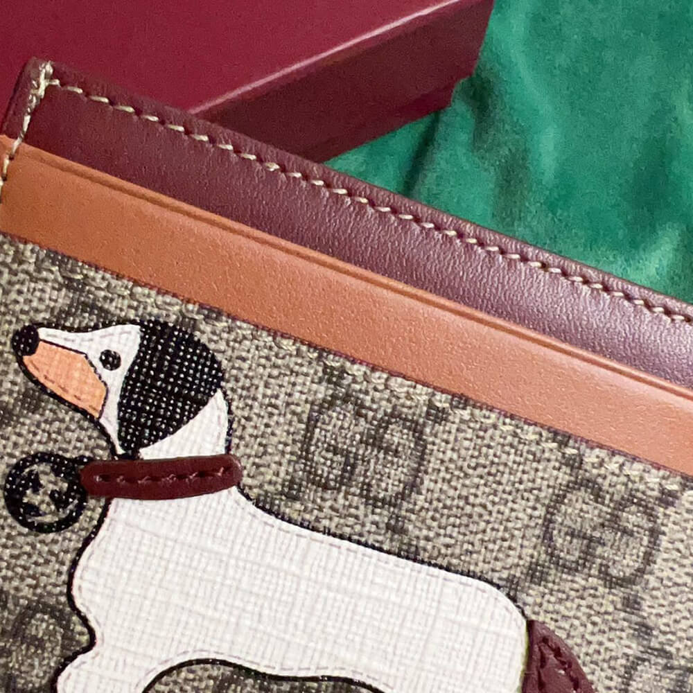 Bi-color GG card case with dog detail