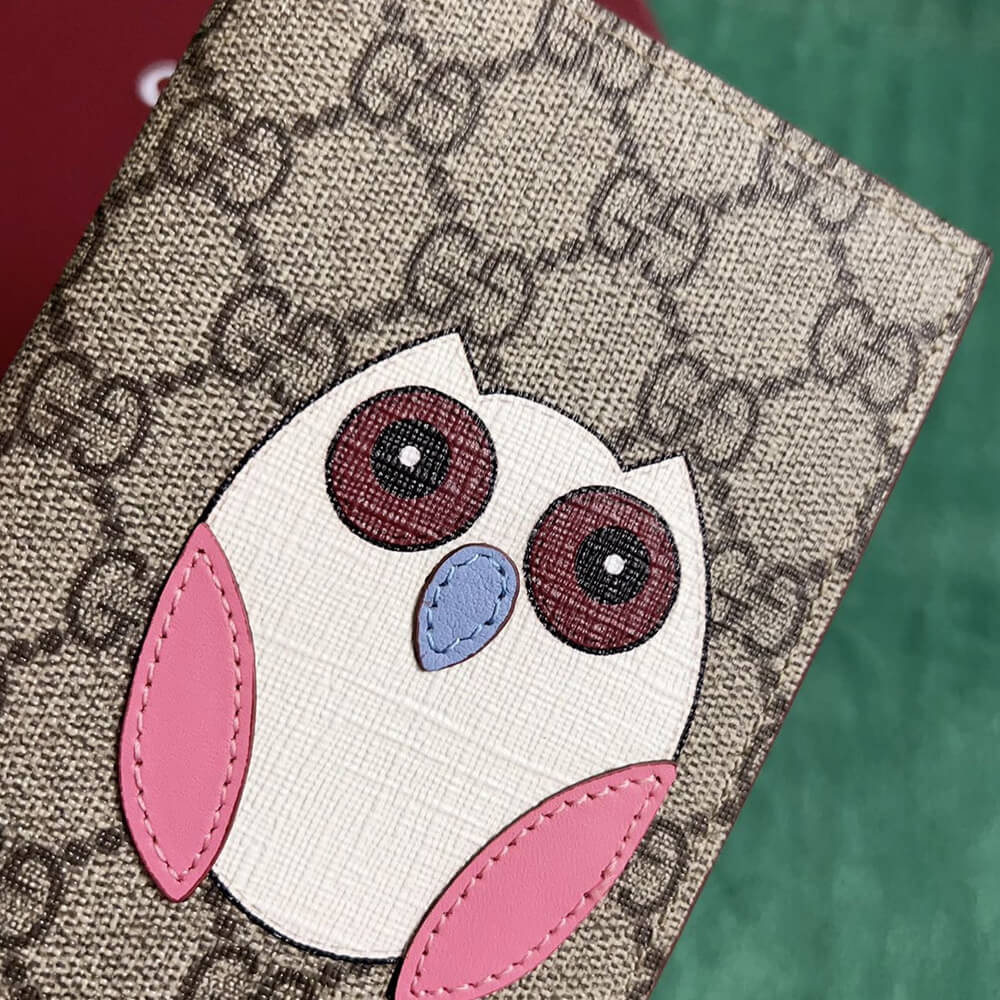 Bi-color GG card case with owl detail