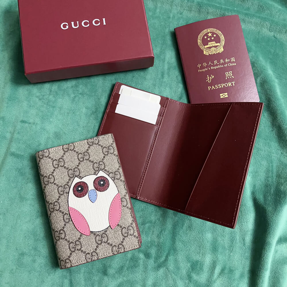 Bi-color GG card case with owl detail