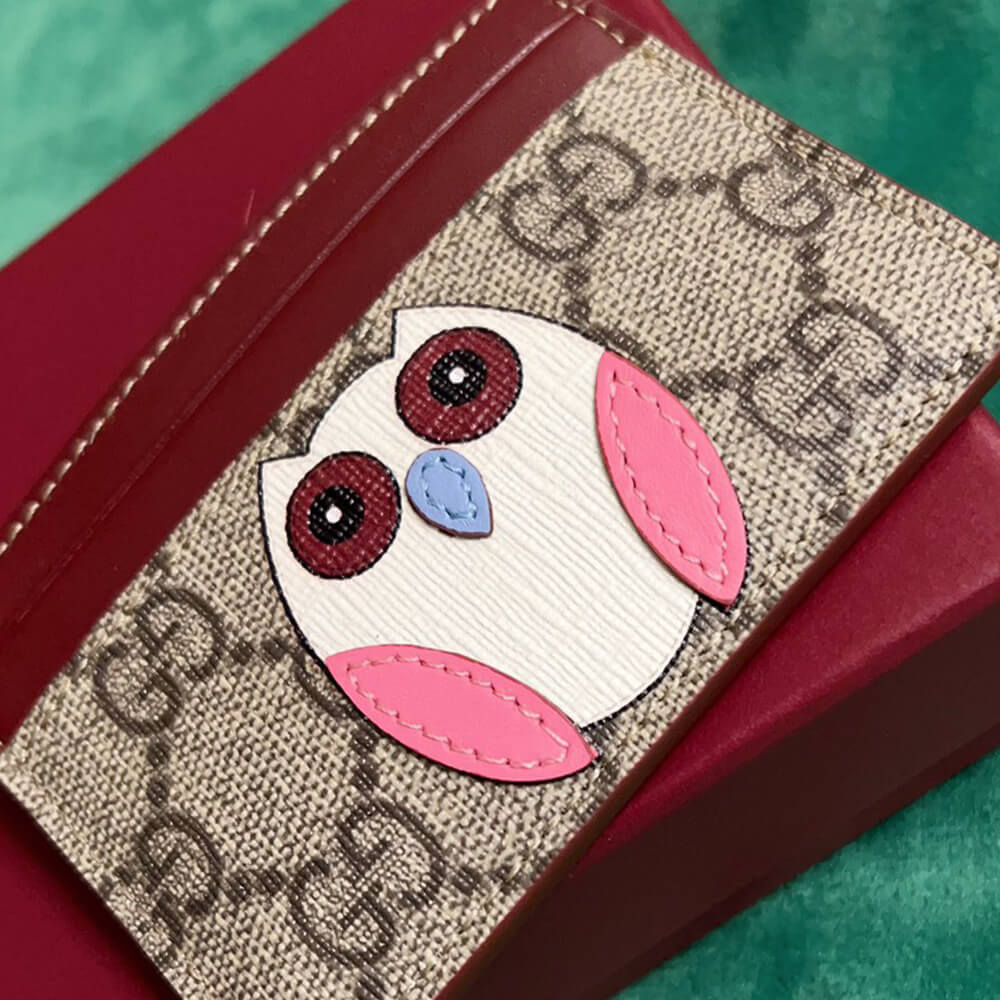 Bi-color GG card case with owl detail