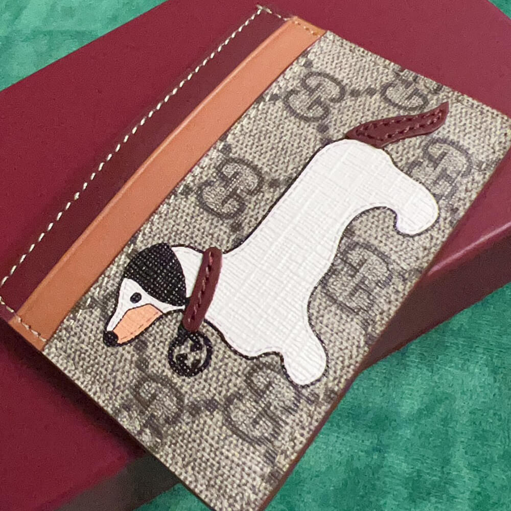 Bi-color GG card case with dog detail