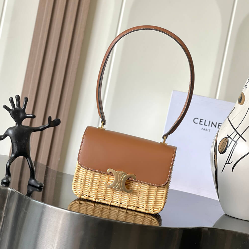 Ce1i*e TEEN GARANCE BAG IN WICKER AND NATURAL CALFSKIN(HIGH-END GRADE)